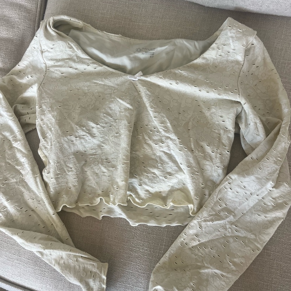 Lace Eyelet Long-Sleeve Crop Workout Top